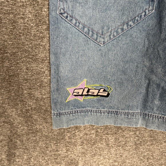Y2K Baggy Jorts ALAB Mens Deep Pockets Skate Short Embroidered Star Graphic Blue - Picture 9 of 13